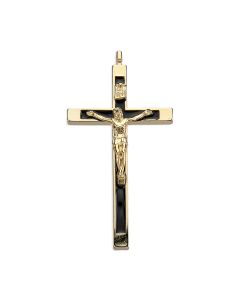 3 1/2" Gold Metal Crucifix with Black Epoxied Inlay