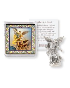 Saint Michael Pocket Statue with Holy Card in a Clear Pouch-P65