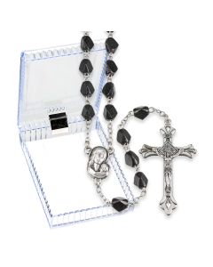 Black Boxwood Triangular Bead Rosary, Boxed