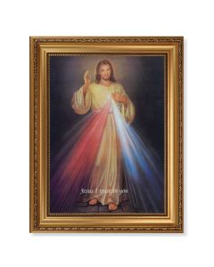 15 1/2" x 19 1/2" Antique Gold Leaf Beveled Frame with Bead Inlay and 12" x 16" Divine Mercy Textured Art