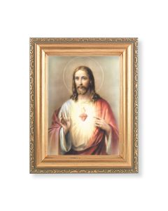 5.5" x 7" Antique Gold Frame with a Sacred Heart of Jesus Print