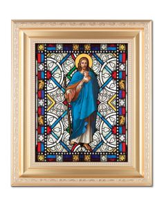 10 1/4" x 12 1/4" Satin Gold Frame with an 8" X 10" Good Shepherd Liturgical Glass Art