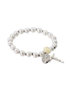 5mm Imitation White Pearl Bead Stretch Rosary Bracelet-P65