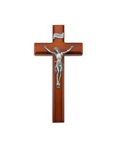 10" Two Tone Wood Cross with a Fine Pewter Corpus