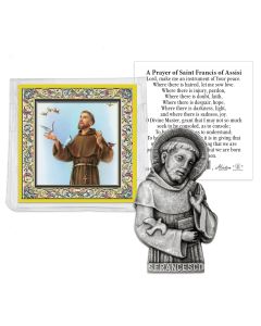 St. Francis Pocket Statue with Holy Card in a Clear Pouch (Inc of 3) P65
