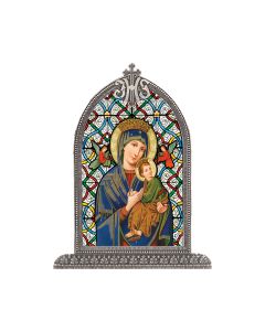 Our Lady of Perpetual Help Silver Arch Framed Liturgical Glass Art-P65