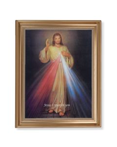 13 1/2" x 16 9/16" Gold Leaf Antique Finished Frame with 11" x 14"  Divine Mercy Textured Art