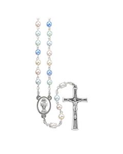 5mm Multicolor Pearlized Glass Bead Rosary with Chalice Centerpiece and Italian Crucifix