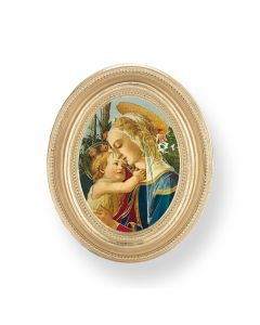 3 1/2" x 4 1/2" Gold Oval Frame with a Madonna and Child Print-P65
