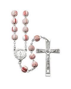 8mm Round Red Grained Wood Bead Rosary, Boxed