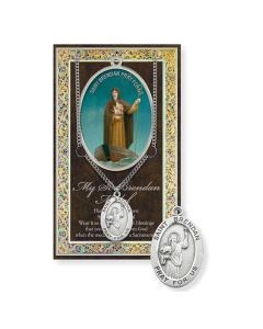 Saint Brendan Genuine Pewter Medal on a 24" Chain with Biography and Picture Folder