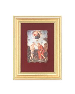 5" x 6.5" Gold Leaf Frame with 2.5" x 3.25" Baptism of Jesus Fresco Print Mounted on Red Velvet Lining