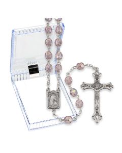 Amethyst Glass Bead Rosary with  Deluxe Center and Crucifix, Boxed