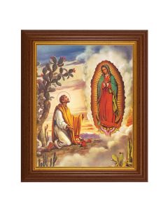 10 1/2" x 12 1/2" Walnut Finish Beveled Frame with 8" x 10" Our Lady of Guadalupe and Juan Diego Textured Art