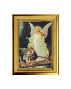 6 3/4" X 8 3/4" Gold Leaf Finish Frame with 5" X 7" Guardian Angel Textured Art