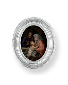 3 1/2" x 4 1/2" Silver Oval Frame with a Simeone: Holy Family Print-P65