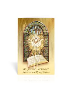 Holy Spirit Confirmation Greeting Card with a Stained Glass Background