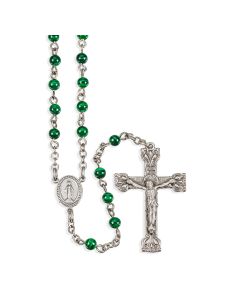 4mm Malachite Gemstone Bead Rosary, Boxed
