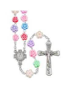 8mm Multicolored Round Floral Shaped Bead Rosary-P65