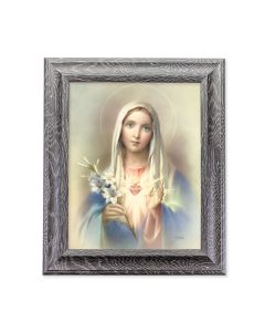 10 1/2" x 12 1/2" Grey Oak Finish Frame with an 8" x 10" Immaculate Heart of Mary Print