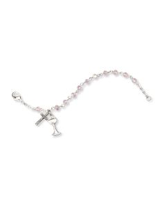 4mm Pink Crystal Bead Rosary Bracelet with Charms, Boxed.