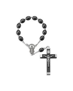 One Decade Oval Black Wood Bead Auto Rosary