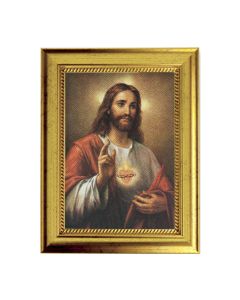 6 3/4" X 8 3/4" Gold Leaf Finish Frame with 5" X 7" La Fuente: Sacred Heart of Jesus Textured  Art