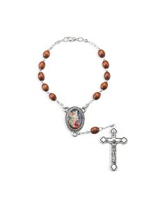 6mm Guardian Angel Brown Wood Bead Auto Rosary