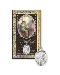 Saint Cecilia Genuine Pewter Medal on a 18" Chain with Biography and Picture Folder