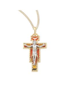1 3/4" Gold Finished Risen Christ Crucifix with Gold and Red Epoxy on a 24" Gold Chain, Boxed