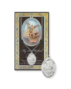 Saint Michael Genuine Pewter Medal on a 24" Chain with Biography and Picture Folder