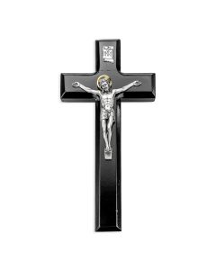 9" Black Cross with Antique Silver Tone Italian Corpus