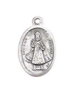 1" Oval Antiqued Silver Oxidized Infant of Praque Medal