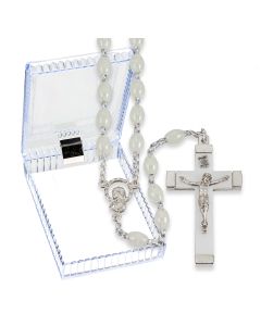 Luminous Acrylic Bead Rosary with Metal Bound Crucifix, Boxed