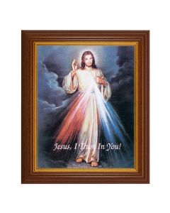 10 1/2" x 12 1/2" Walnut Finish Beveled Frame with 8" x 10" Divine Mercy Textured Art