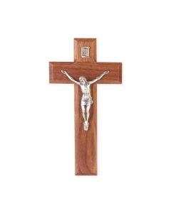 8"  Walnut Crucifix with Antiqued Fine Pewter Corpus