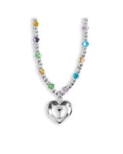 4mm Multi Color Crystal Bead Necklace with Heart Shaped Outlined Chalice Pendant -P65