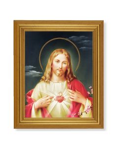10" x 12" Gold Leaf Finish Beveled Frame with 8" x 10" Sacred Heart of Jesus Textured Art