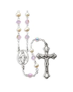 Freshwater Pearl and Pink Crystal Rosary, Boxed