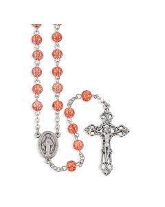 Coral Crackled Glass Bead Rosary