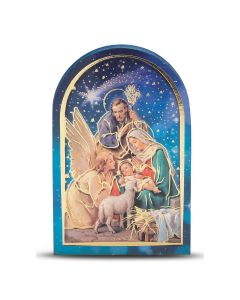 2 1/2" x 3 1/2" Nativity with Angel and Lamb Arched Standing Plaque