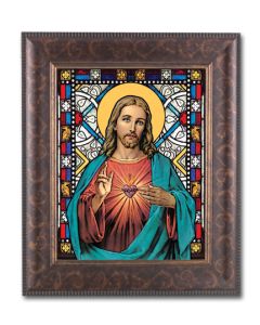 11 1/4" x 13 1/4" Art Deco Frame with an 8" x 10" Sacred Heart of Jesus Liturgical Glass Art