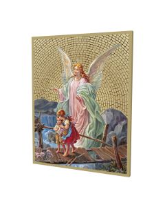 8" x 10" Gold Foil Mosaic Plaque of The Guardian Angel Crossing The Bridge