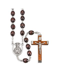 Maroon Wood Carved Bead Rosary