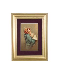 5 1/4" x 6 3/4" Gold Leaf Frame-Burgundy Matte with a 2 1/2" x 3 3/4" Madonna of the Street Print