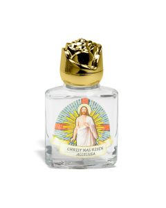 8 ml. 2" Glass Baptism with Christ is Risen Alleluia Holy Water Bottle with Gold Rose Cap