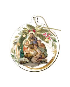 3 1/2" x 3 3/8" Fine Art Round Wooden Christmas Ornament with Gold Accents