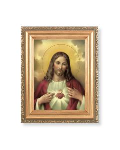 5.5" x 7" Antique Gold Frame with a Sacred Heart of Jesus Print