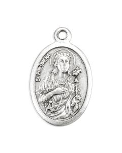 1" Oval Antiqued Silver Oxidized Saint Philomena Medal