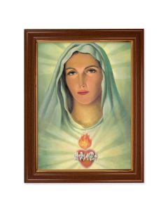 15 1/2" x 19 1/2" Walnut Finish Frame with Gold Accent and a 12" x 16" Immaculate Heart of Mary Textured Art